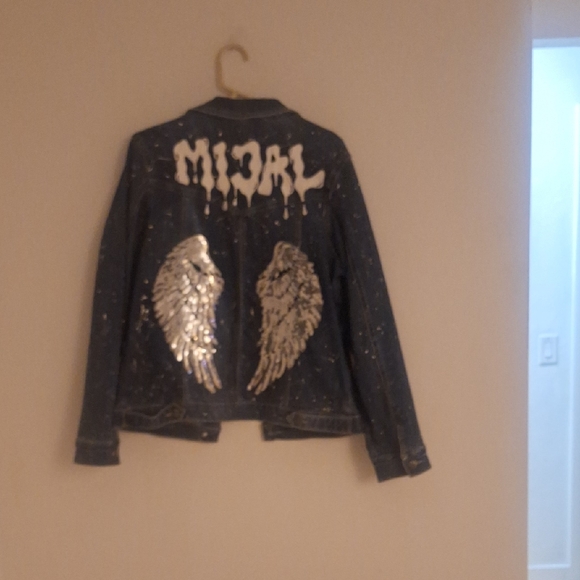 Riders by Lee Jackets & Blazers - Riders by Lee Blue Jean Jacket with Silver Wing Design, Motorcycle, Rock